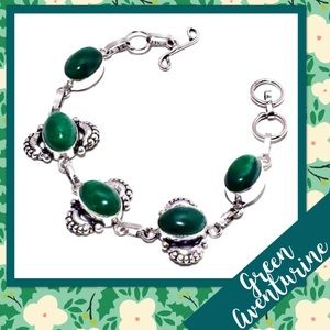Aventurine Sterling Silver Bracelet w/ Extender 6.75-7.75” NWOT (Dark Green)